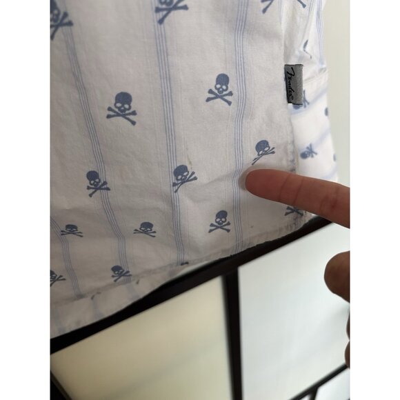 Fender White Button Down Shirt Mens Medium Rock Roll Skulls - Picture 4 of 16